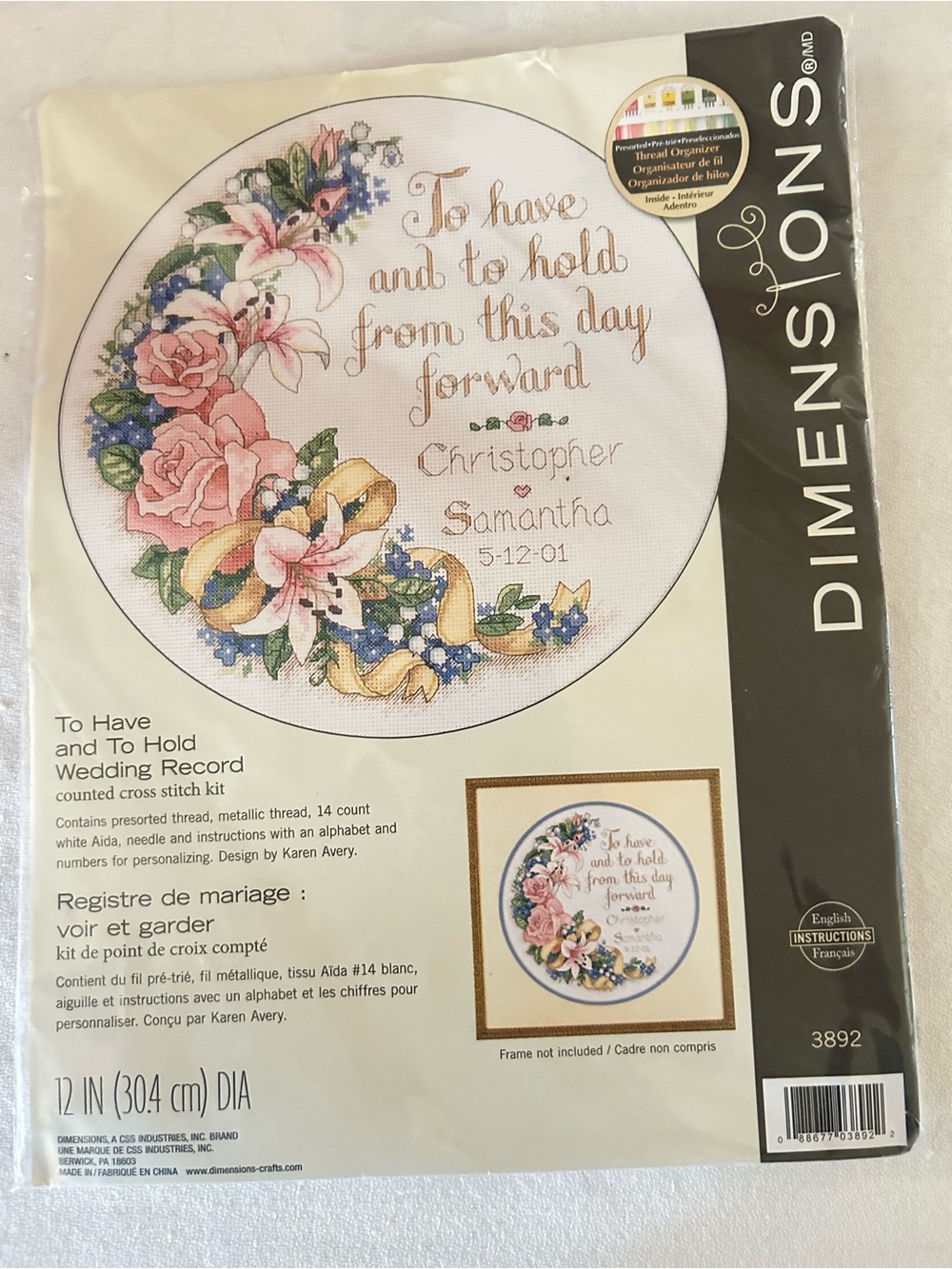 Dimensions Counted Cross Stitch Kit "To Have And To Hold Wedding Record" New